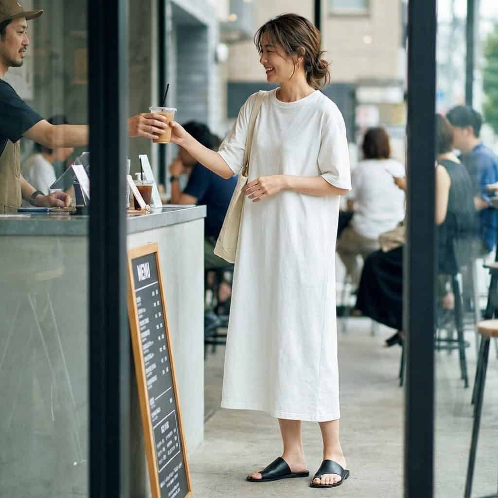 Luxury heavy-weight white cotton t-shirt dress with a midi hemline