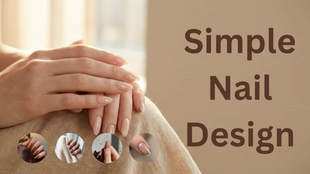 Close-up of elegant hands showing a glossy milky almond simple nail design on a beige linen background.