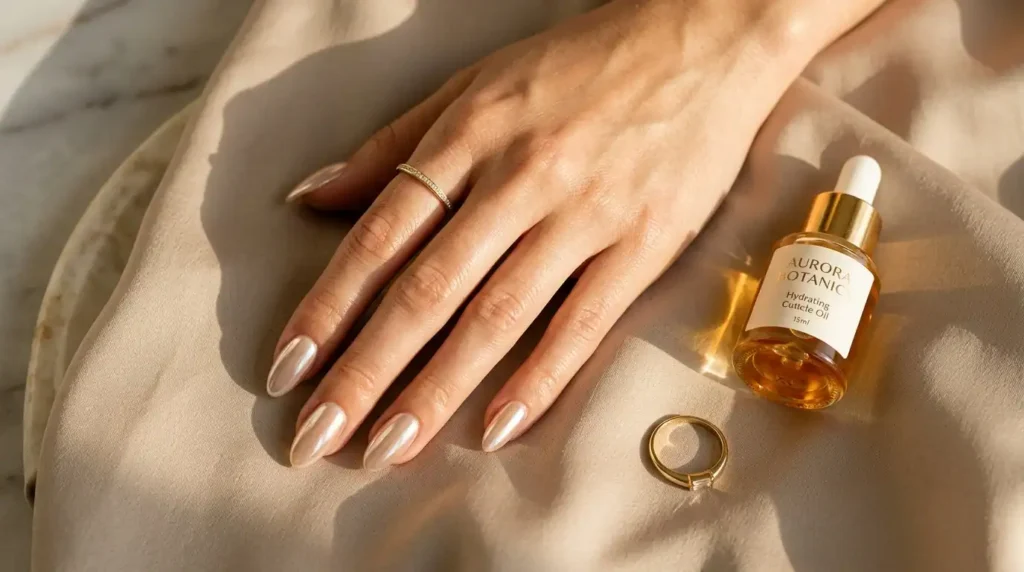 Elegant almond shape nail set colors and styles in glazed chrome