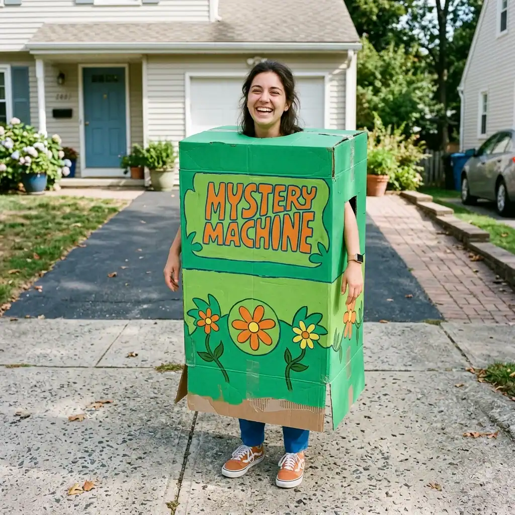 DIY cardboard mystery machine scooby doo Halloween costume