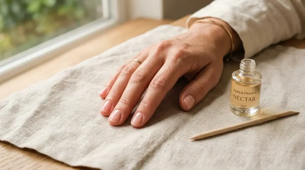 Healthy natural nails after a daily nail care routine with cuticle oil