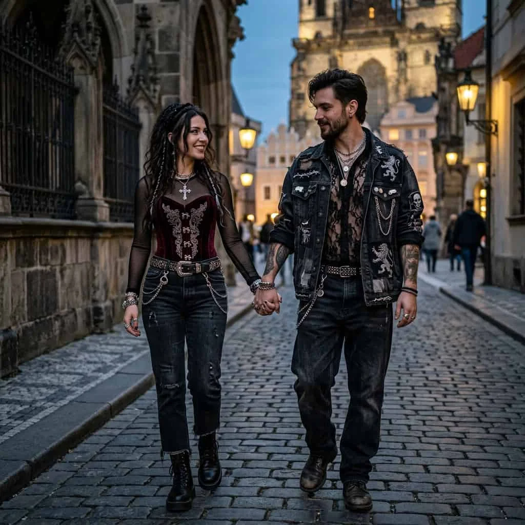 Gothic royalty velvet corset couples halloween costumes.