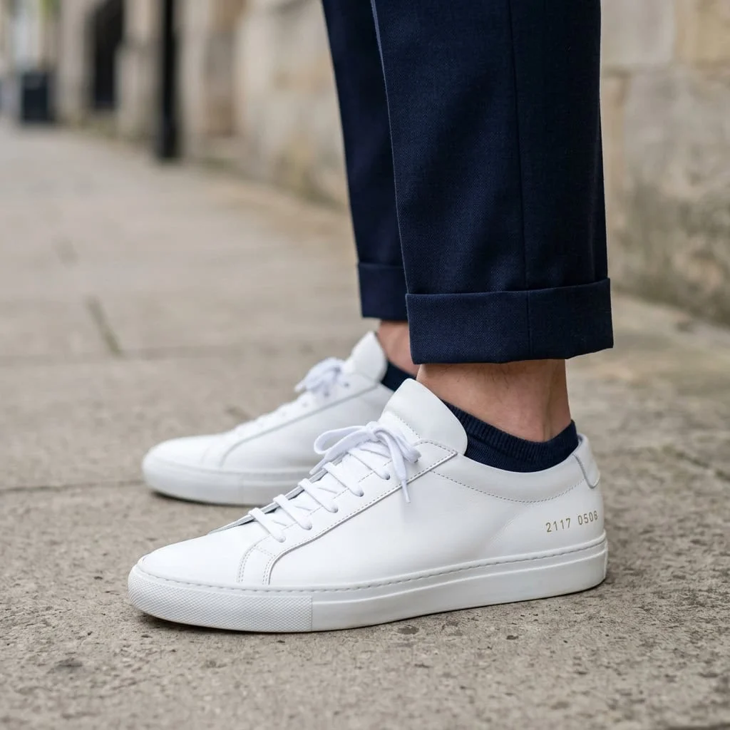 White leather sneakers styled for old money summer outfit women