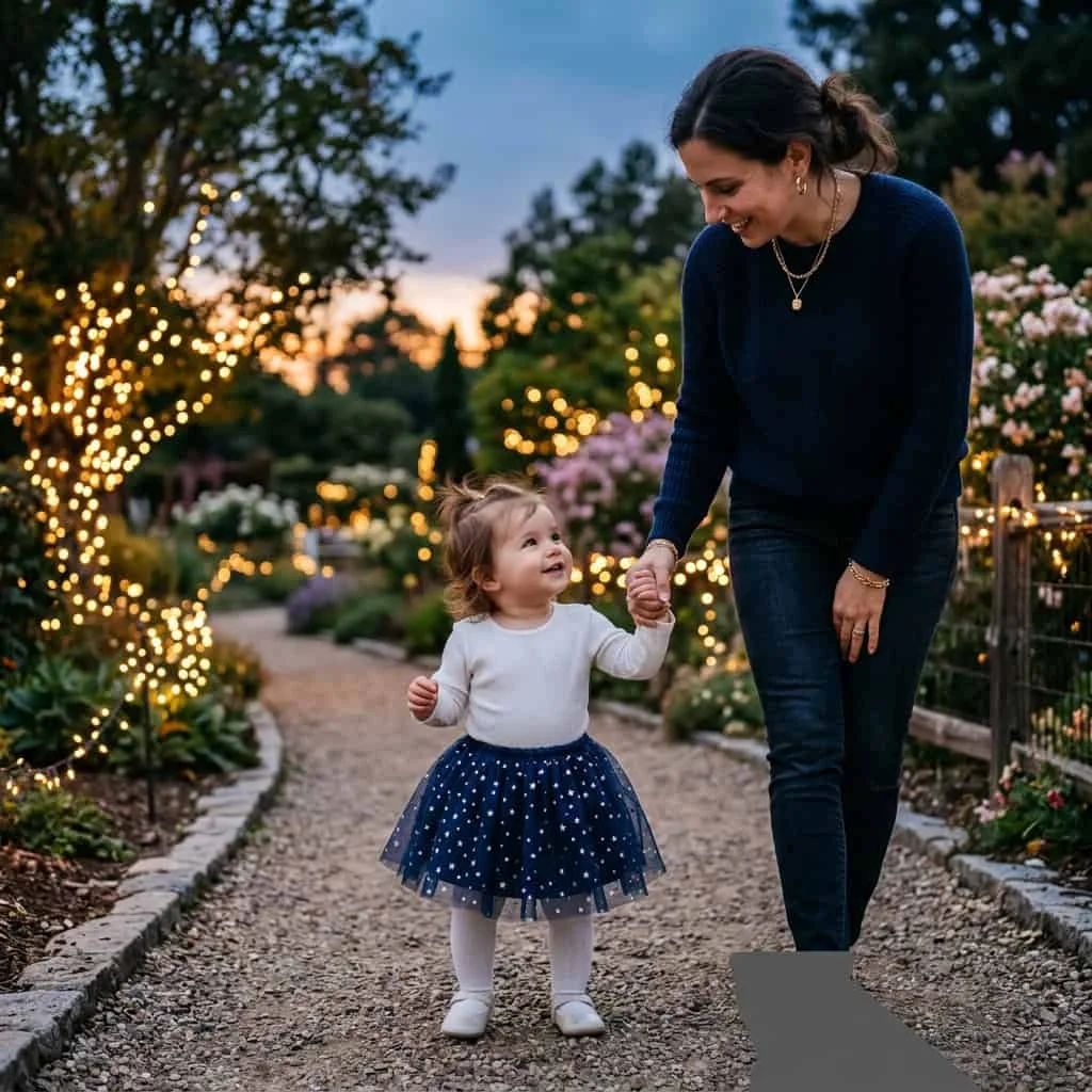 Beautiful baby girl wearing a navy star spangled tulle tutu