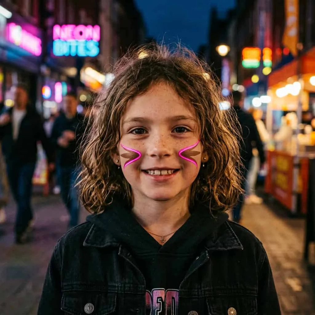 Neon pop art bright eyeliner cat makeup child modern designs